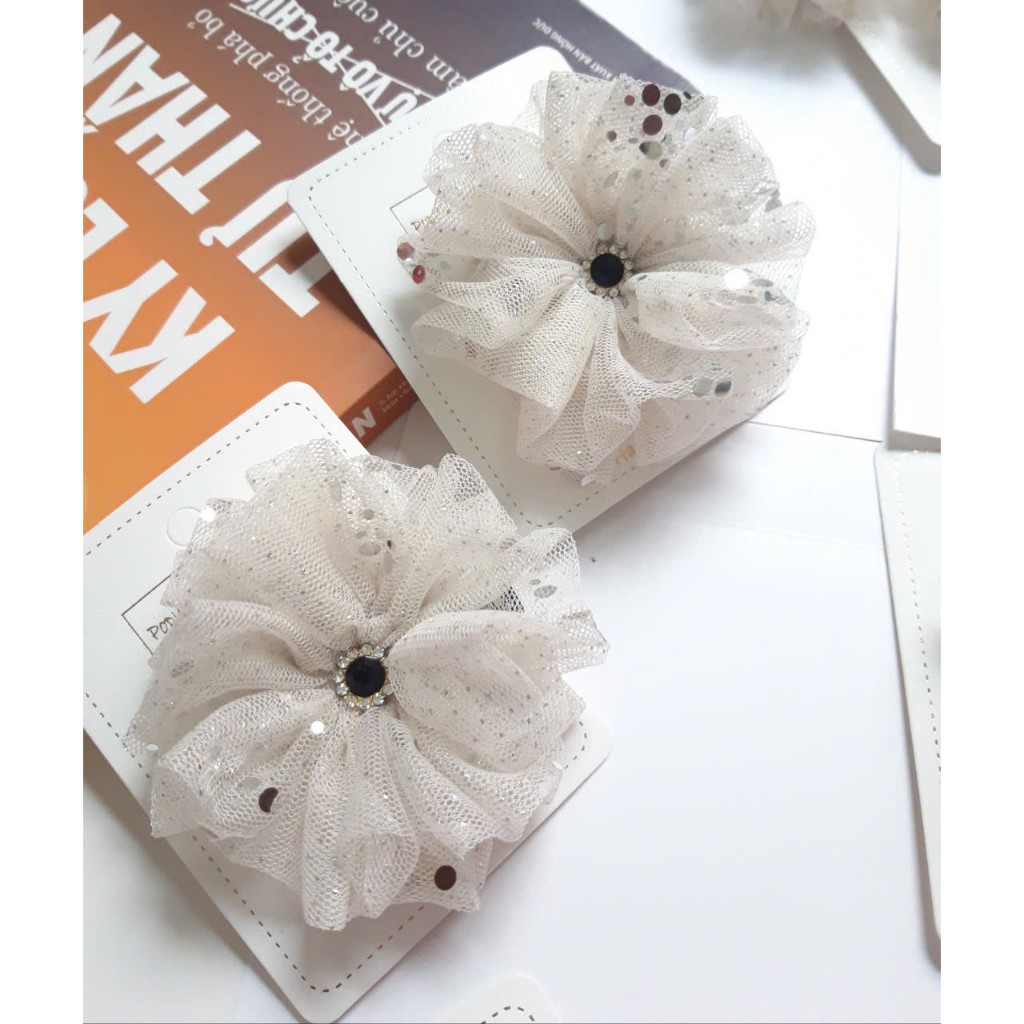 [Hàng Thủ Công] Set 2 cột tóc/ Kẹp tóc Hoa voan xốp cho bé gái ( Hình Thât).