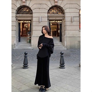   Sẵn  Áo Kiểu Nữ Tiểu Thư Sang Chảnh Áo Len Điệu Trễ Vai Nữ 1 Bên Hàn Quốc Đồ Đi Đà Lạt Tay Dài Có Bigsize Chali AL295 