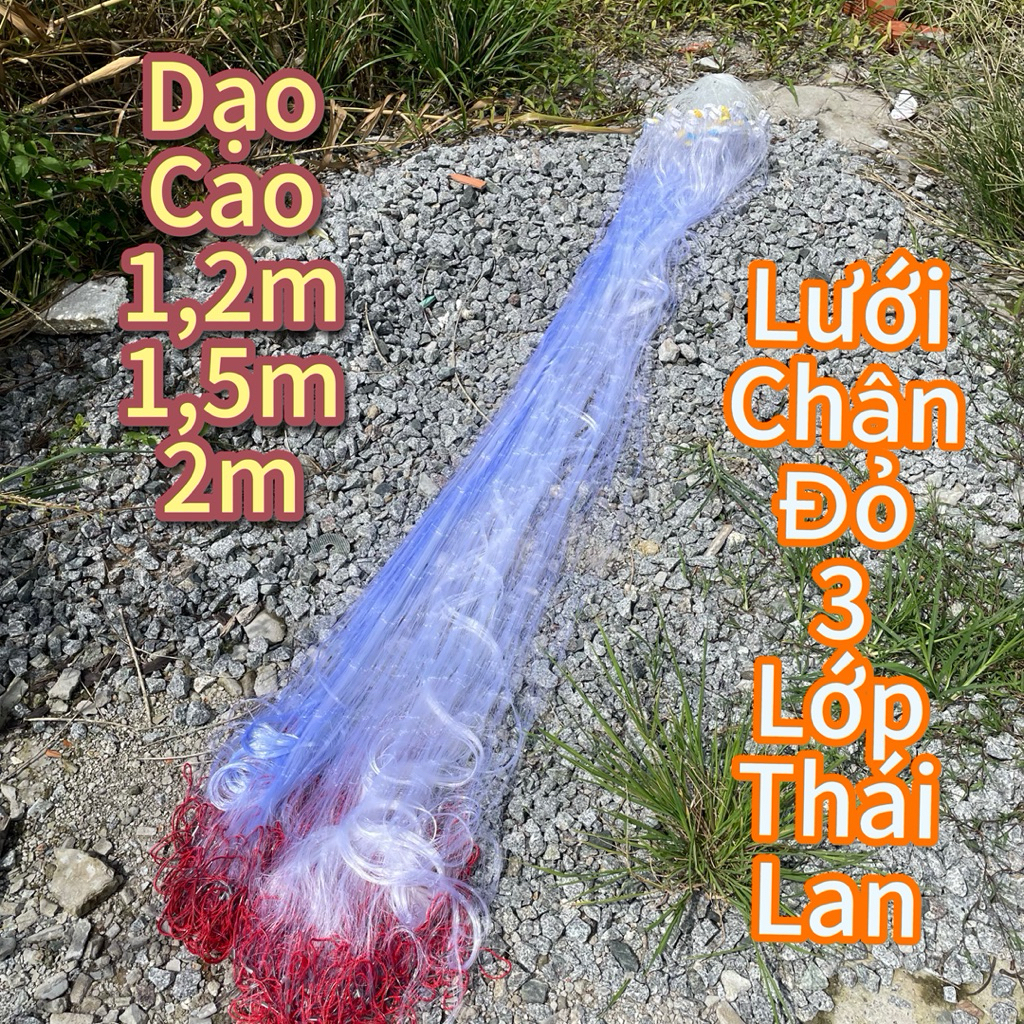 Lưới 3 màn chì nặng, lưới đánh cá viền đỏ, lưới bắt cá nhiều cỡ dài 50m và 100m
