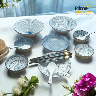 Bộ 16 Món Chén Bát Đĩa Gốm Sứ Nhật Bản Prime Kitchen – Họa Tiết Đa Dạng, Đẹp Tinh Tế Cho Bữa Ăn
