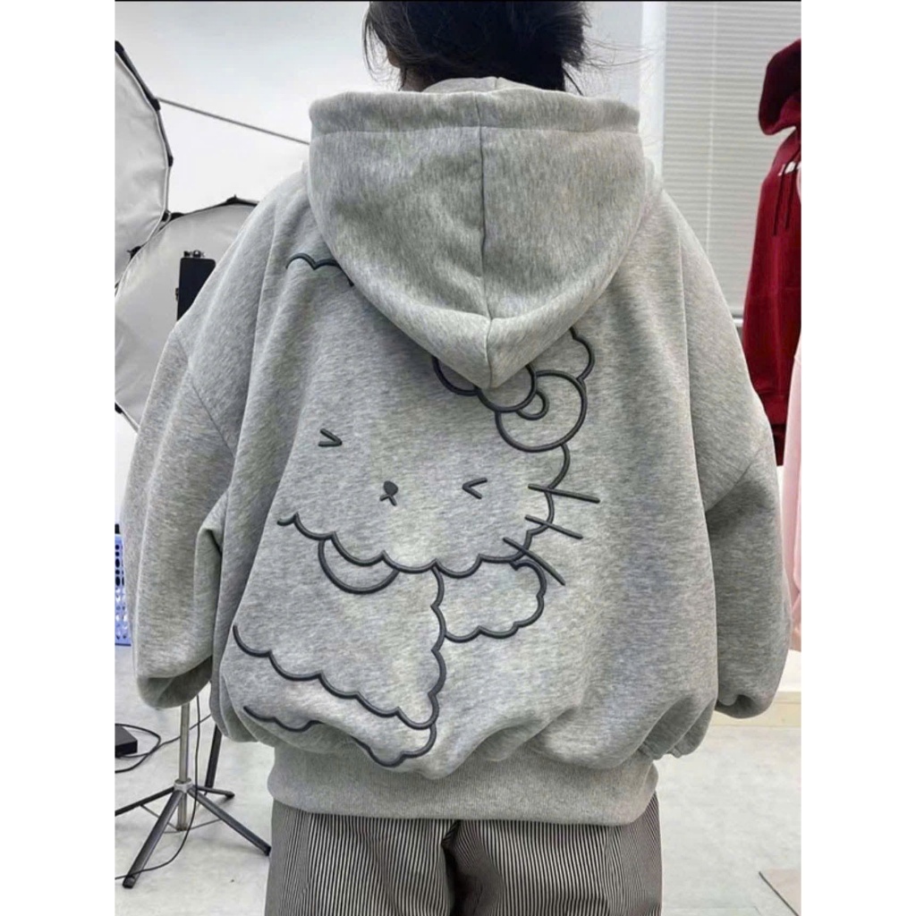 Áo hoodie in họa tiết mèo Hello Kitty, áo khoác nỉ mũ dày dặn có túi đơn giản basic chất liệu nỉ bông dày dặn ấm áp