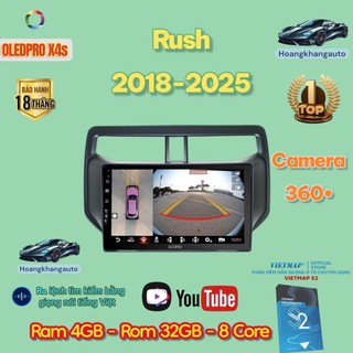 Combo  Màn Hình Android OLEDPRO X5s liền camera 360 cho xe Rush 2018 - 2025,  9 inch kèm dưỡng và jack zin