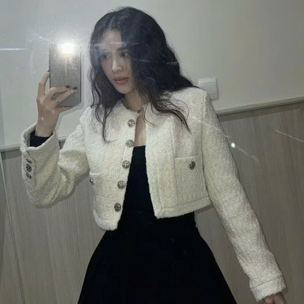 Áo khoác dạ tweed dài tay dáng ngắn