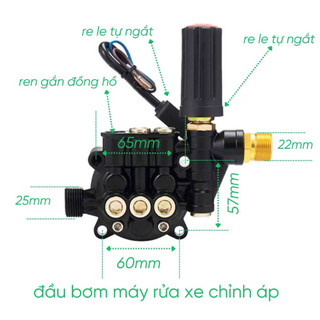 Bộ đầu bơm máy rửa xe mini kèm rơ le điện có chỉnh áp