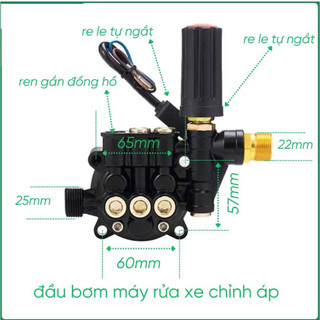 Bộ đầu bơm máy rửa xe mini kèm rơ le điện có chỉnh áp