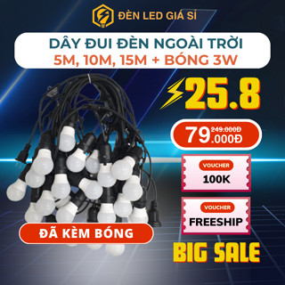 [Giá Sỉ] Dây đèn trang trí ngoài trời sân vườn cho quán cà phê, trà sữa đèn treo 10 mét Kèm Bóng 3W