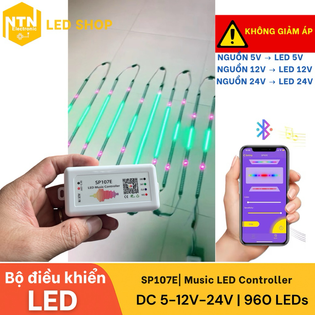 SP107E| Bộ Điều Khiển LED SP107E – Music LED Controller | Hỗ trợ LED RGB/IC | Điều khiển qua App | H