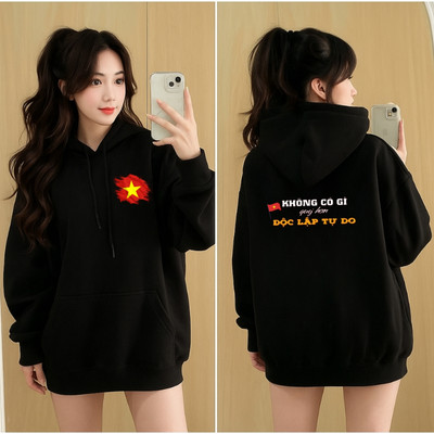 Áo nỉ hoodie nữ NA28 in "Không có gì quý hơn Độc Lập Tự Do" chất nỉ Loza G0422