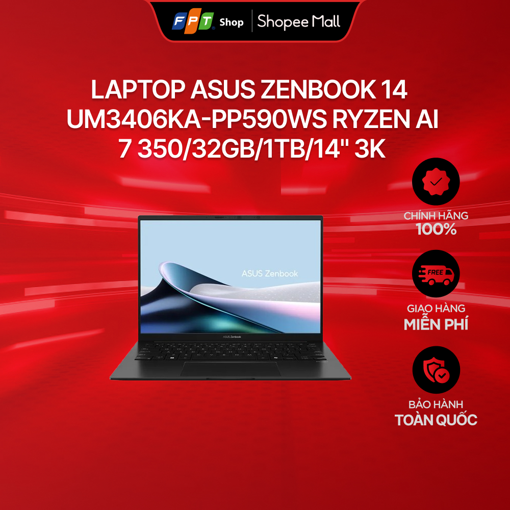 Laptop Asus Zenbook 14 UM3406KA-PP590WS Ryzen AI 7 350/32GB/1TB/14" 3K/Win11/Office HS24/OS365