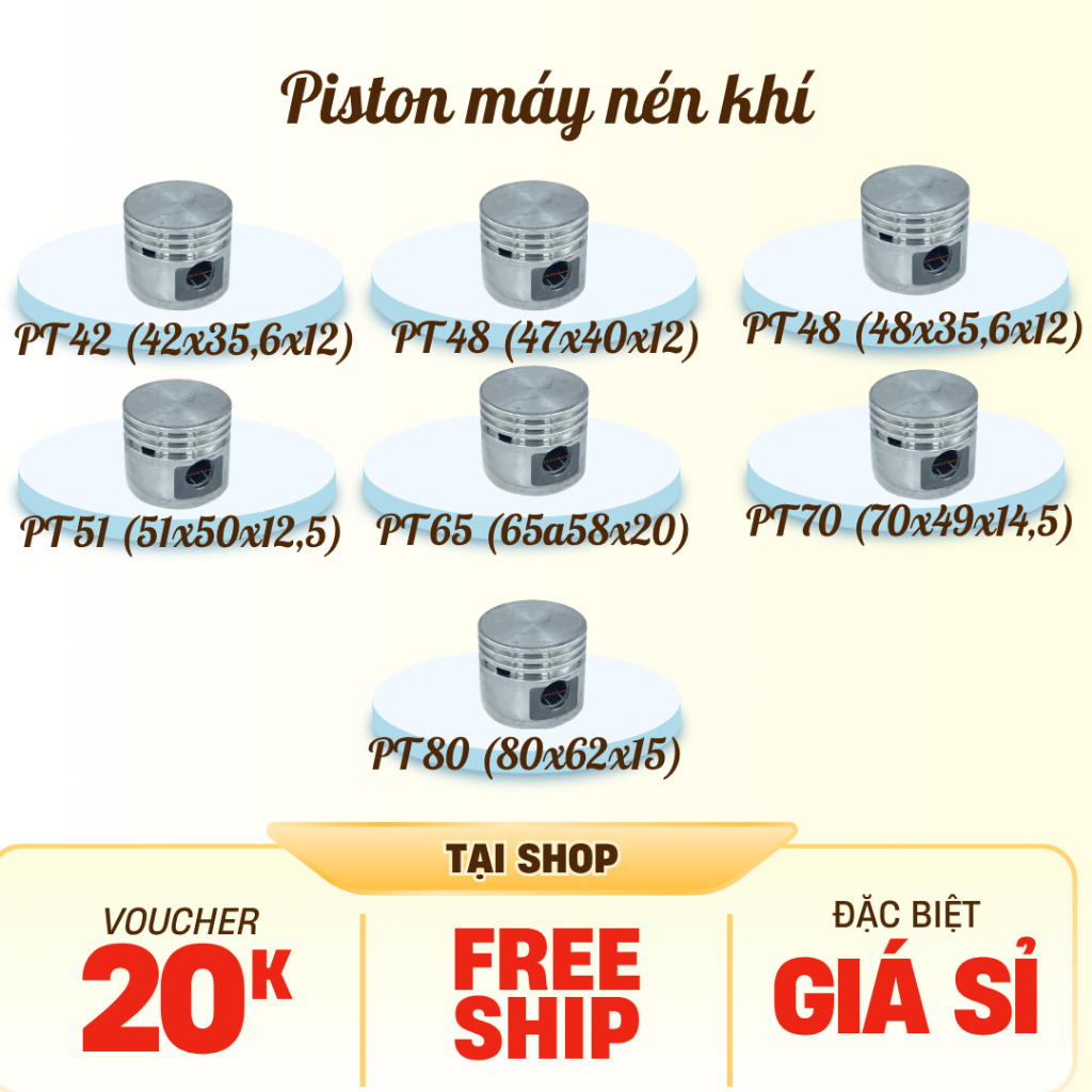 Piston máy nén khí có dầu, piston máy nén khí 42 - 47 - 48 - 51 - 65 - 70 - 80