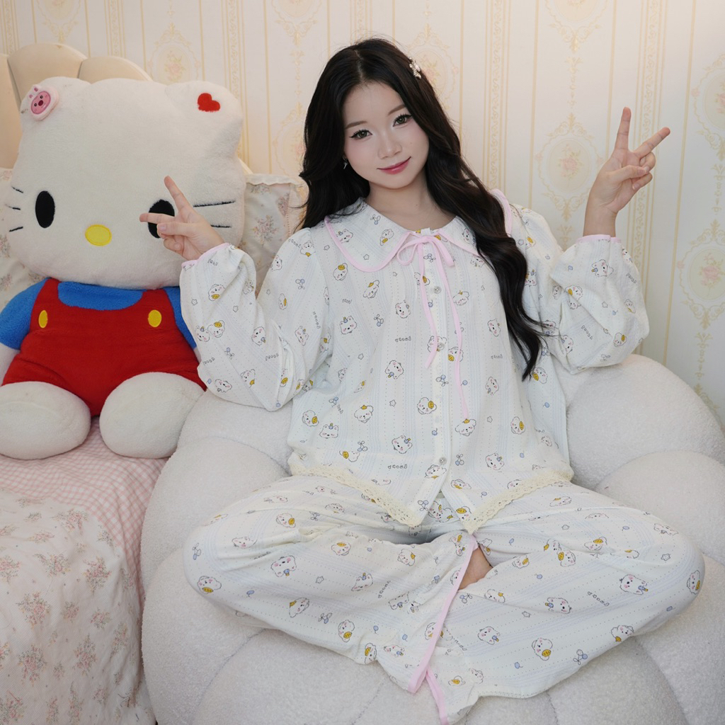 bộ pijama bộ ngủ nữ tiểu thư cổ sen cộc đùi, cộc dài vải đũi bông mây mùa hè mặc đi ngủ mát mẻ Xưởng may Sm sen2 | BigBuy360 - bigbuy360.vn