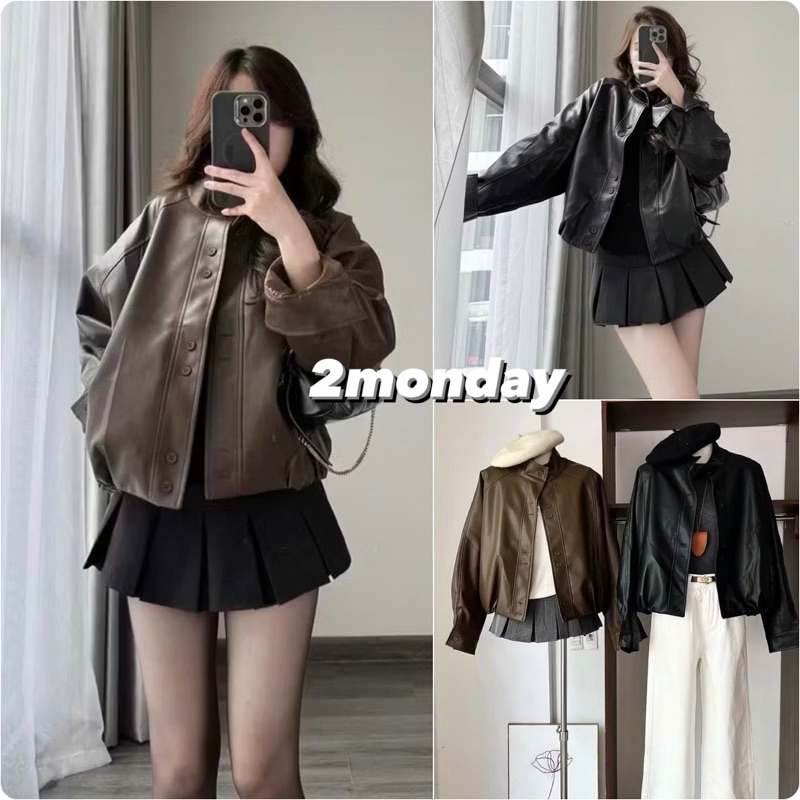 [HÀNG QC/ 2Lớp] ÁO KHOÁC DA TRƠN CÚC ĐÔI FORM RỘNG BO CHUN VIỀN DƯỚI SIÊU XINH 2MONDAY AK4 | BigBuy360 - bigbuy360.vn