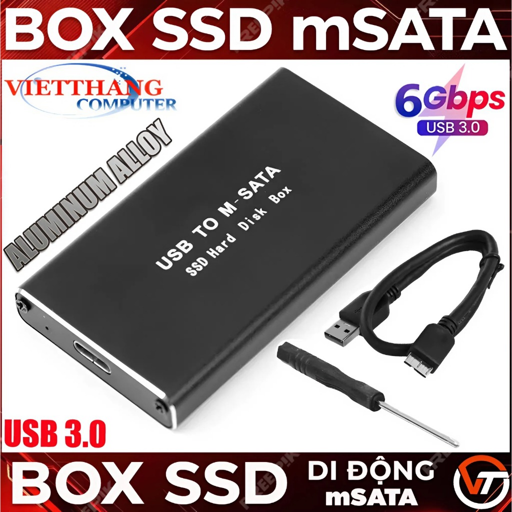 Box SSD mSATA 6Gbps USB 3.0 Hợp kim nhôm Aluminum Mầu Đen Black