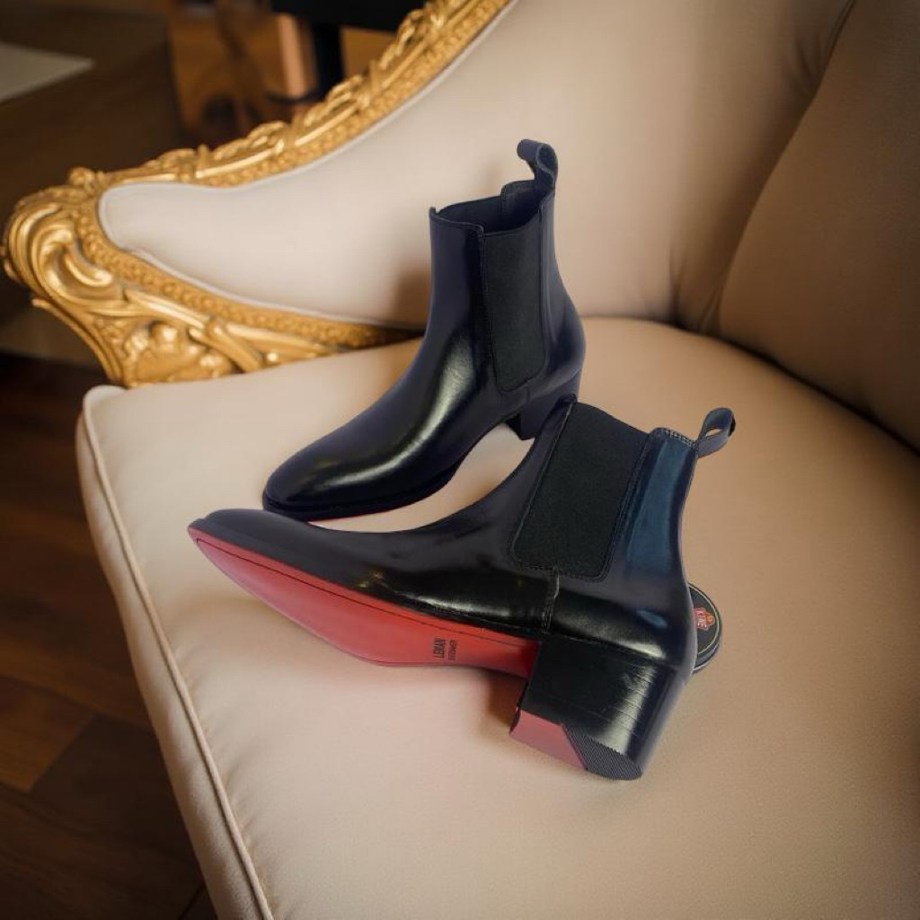 Chelsea boots Da bò Ý cao cấp đế gỗ 5cm và 3cm màu đen nam khâu mck chelsea boots đế đỏ 5cm , Bảo hành 24 tháng da và đế