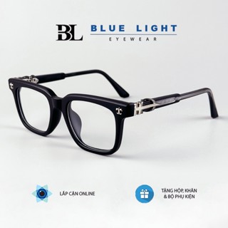 Gọng Kính Cận, Giả Cận Nam Nữ BLUE LIGHT Họa Tiết CH Chữ Nhật Nhỏ Nhựa Đen Xám Lõi Thép Chống Ánh Sáng Xanh