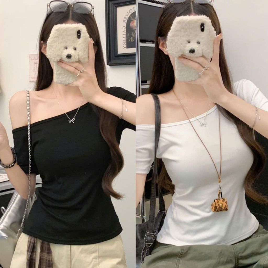 Áo Thun Nữ Trễ Vai Ôm Body Tay Ngắn Gợi Cảm, Áo Lệch Vai Thời Trang Hàn Quốc ELY317 | BigBuy360 - bigbuy360.vn