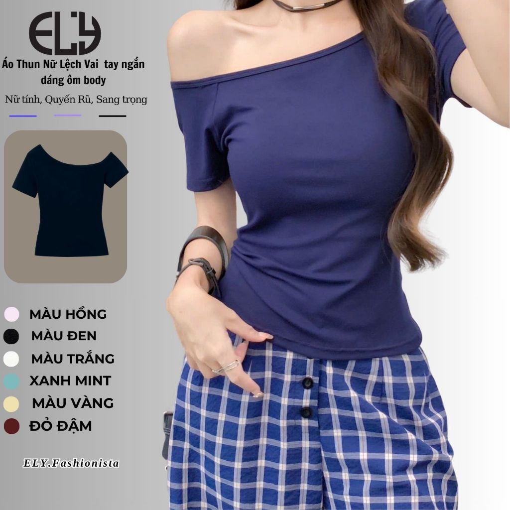 Áo Thun Nữ Trễ Vai Ôm Body Tay Ngắn Gợi Cảm, Áo Lệch Vai Thời Trang Hàn Quốc ELY317 | BigBuy360 - bigbuy360.vn