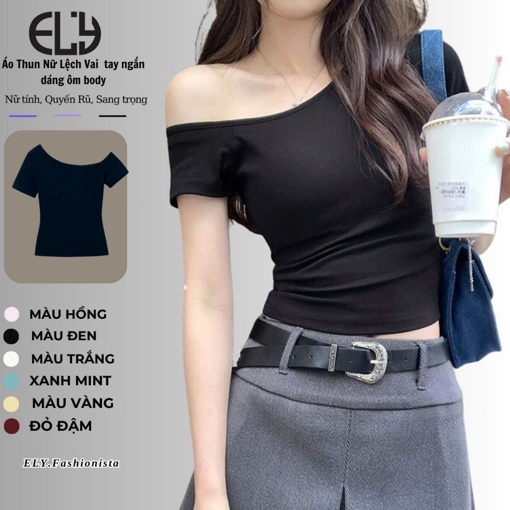 Áo Thun Nữ Trễ Vai Ôm Body Tay Ngắn Gợi Cảm, Áo Lệch Vai Thời Trang Hàn Quốc ELY317 | BigBuy360 - bigbuy360.vn