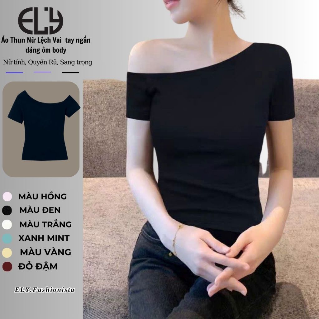 Áo Thun Nữ Trễ Vai Ôm Body Tay Ngắn Gợi Cảm, Áo Lệch Vai Thời Trang Hàn Quốc ELY317 | BigBuy360 - bigbuy360.vn