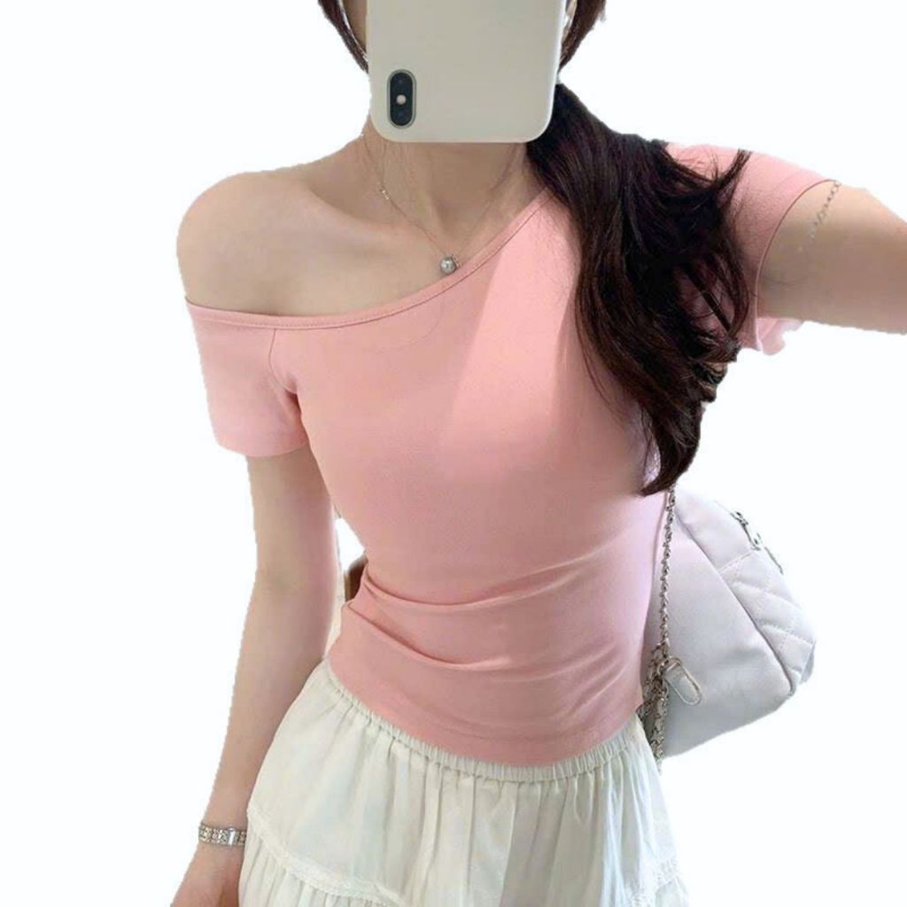 Áo Thun Nữ Trễ Vai Ôm Body Tay Ngắn Gợi Cảm, Áo Lệch Vai Thời Trang Hàn Quốc ELY317 | BigBuy360 - bigbuy360.vn