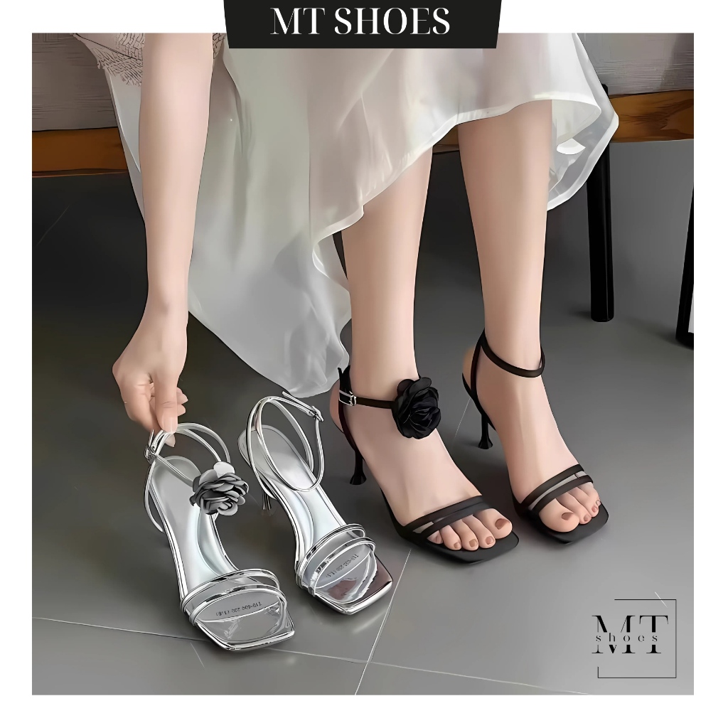 Giày Sandal Cao Gót 9 Phân Quai Dây Mảnh Đính Hoa Sang Chảnh Form Đẹp Tôn Chân MT Shoes SD054