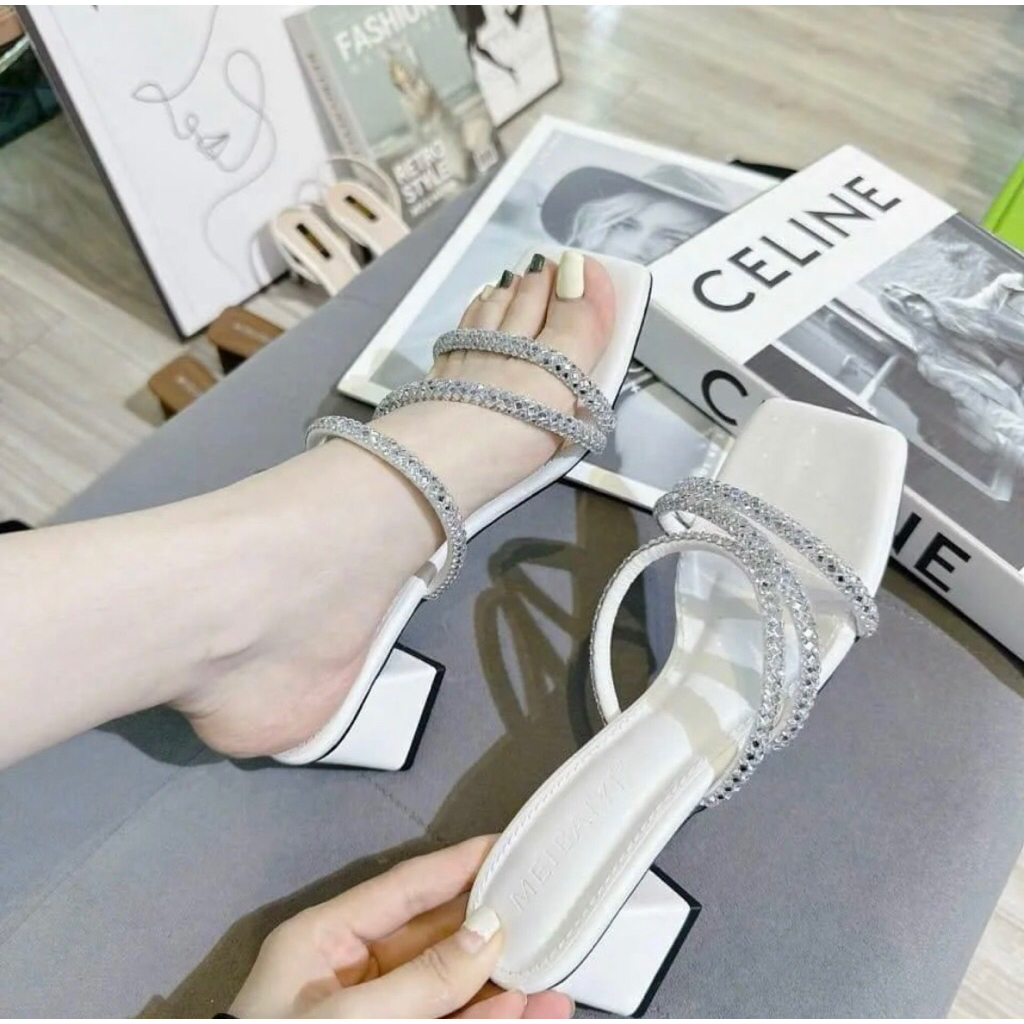 Dép cao gót Xăng Đan Dây Kim Cương Phong Cách Tiên Nữ, Cao Gót Thời Trang Mũi Vuông Hot Trend Hè, 5P | GiayXinhXinh.St