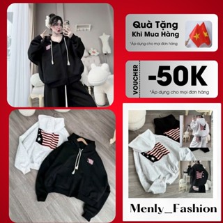 Bộ Quần Áo Khoác Nỉ Cờ Mỹ THUÊ XÙ Dáng Rộng, Set Áo Hoodie Quần Ống Suông Chất Nỉ Dày Dặn