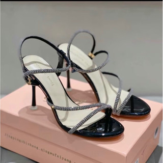 Sandal cao gót, gót nhọn quai mảnh cao 9cm da mềm đi êm chân, 3 Màu Đen Trắng và bạc |GiayXinhXinh.Store