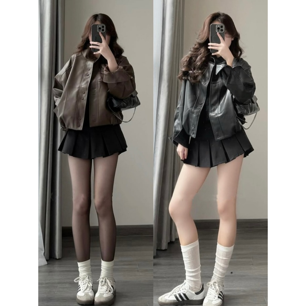 ÁO KHOÁC DA NỮ BOMBER BO GẤU CỔ TÀU FORM OVERSIZE 2 MÀU NÂU/ĐEN PHÙ HỢP THU ĐÔNG - DÀNH CHO NỮ | BigBuy360 - bigbuy360.vn