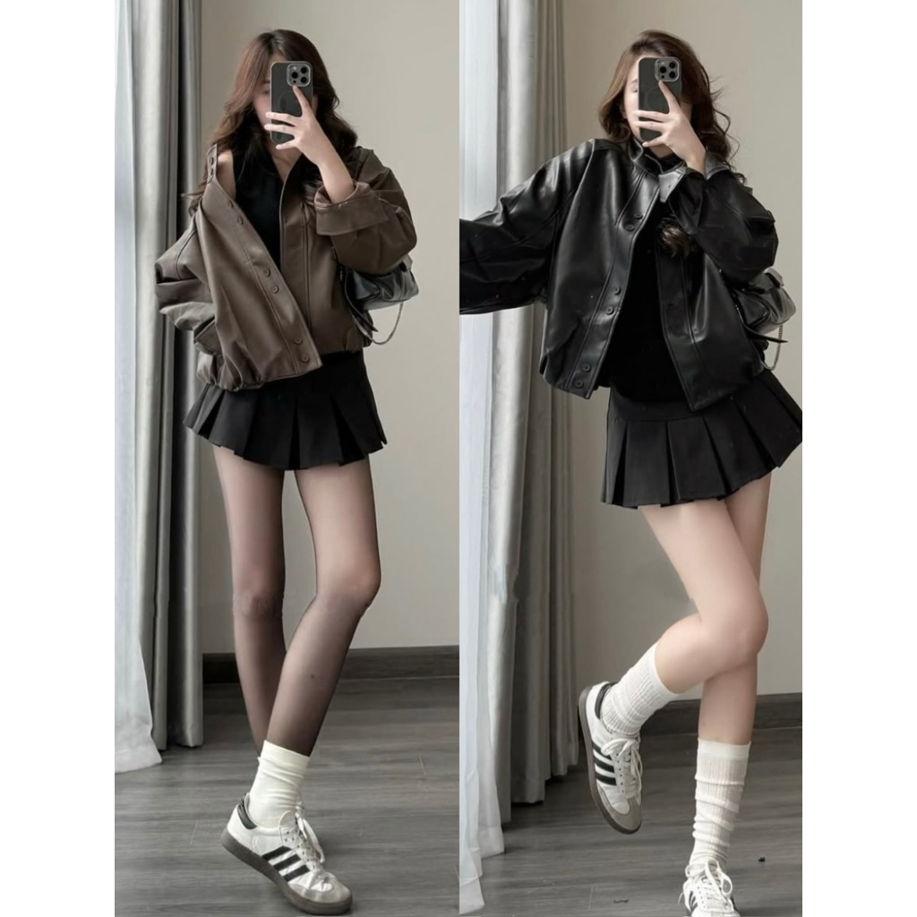 ÁO KHOÁC DA NỮ BOMBER BO GẤU CỔ TÀU FORM OVERSIZE 2 MÀU NÂU/ĐEN PHÙ HỢP THU ĐÔNG - DÀNH CHO NỮ | BigBuy360 - bigbuy360.vn