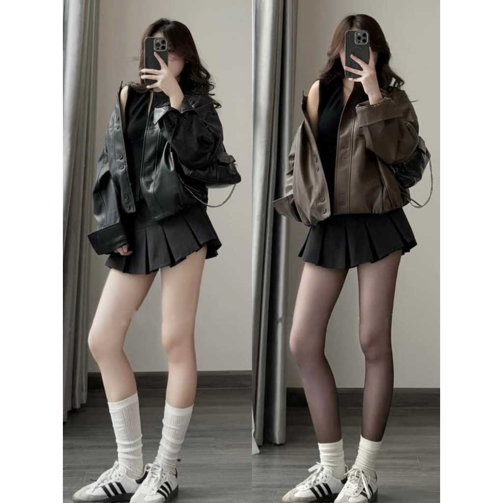 ÁO KHOÁC DA NỮ BOMBER BO GẤU CỔ TÀU FORM OVERSIZE 2 MÀU NÂU/ĐEN PHÙ HỢP THU ĐÔNG - DÀNH CHO NỮ | BigBuy360 - bigbuy360.vn