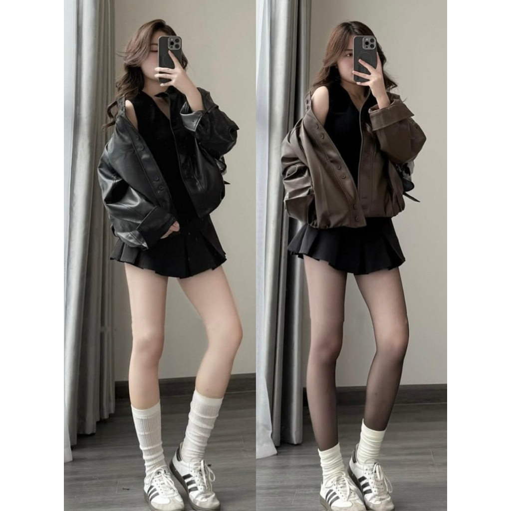 ÁO KHOÁC DA NỮ BOMBER BO GẤU CỔ TÀU FORM OVERSIZE 2 MÀU NÂU/ĐEN PHÙ HỢP THU ĐÔNG - DÀNH CHO NỮ | BigBuy360 - bigbuy360.vn