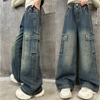 Quần jeans túi hộp dáng xuông dành cho bé gái size 20-48KG size đại quần bò bé gái đi học đi chơi