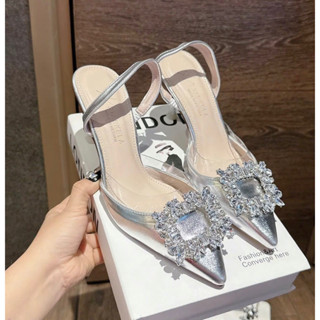 Giày cao gót mũi nhọn hậu dây chun hiệu đá vuông gót nhọn 8p | GiayXinhXinh.Store