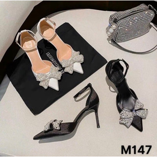 Giày cưới cao gót nữ 8P bít mũi nhọn quai đính min nơ ngọc đá xoàn tiểu thư công chúa cô dâu | GiayXinhXinh.Store