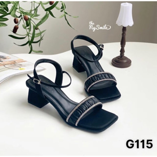 Giày Gao Gót 5P Quai nhún mềm Ngang đính dây đá, Gót Vuông Mũi Vuông, Màu Nâu Đen Trắng | GiayXinhXinh.Store