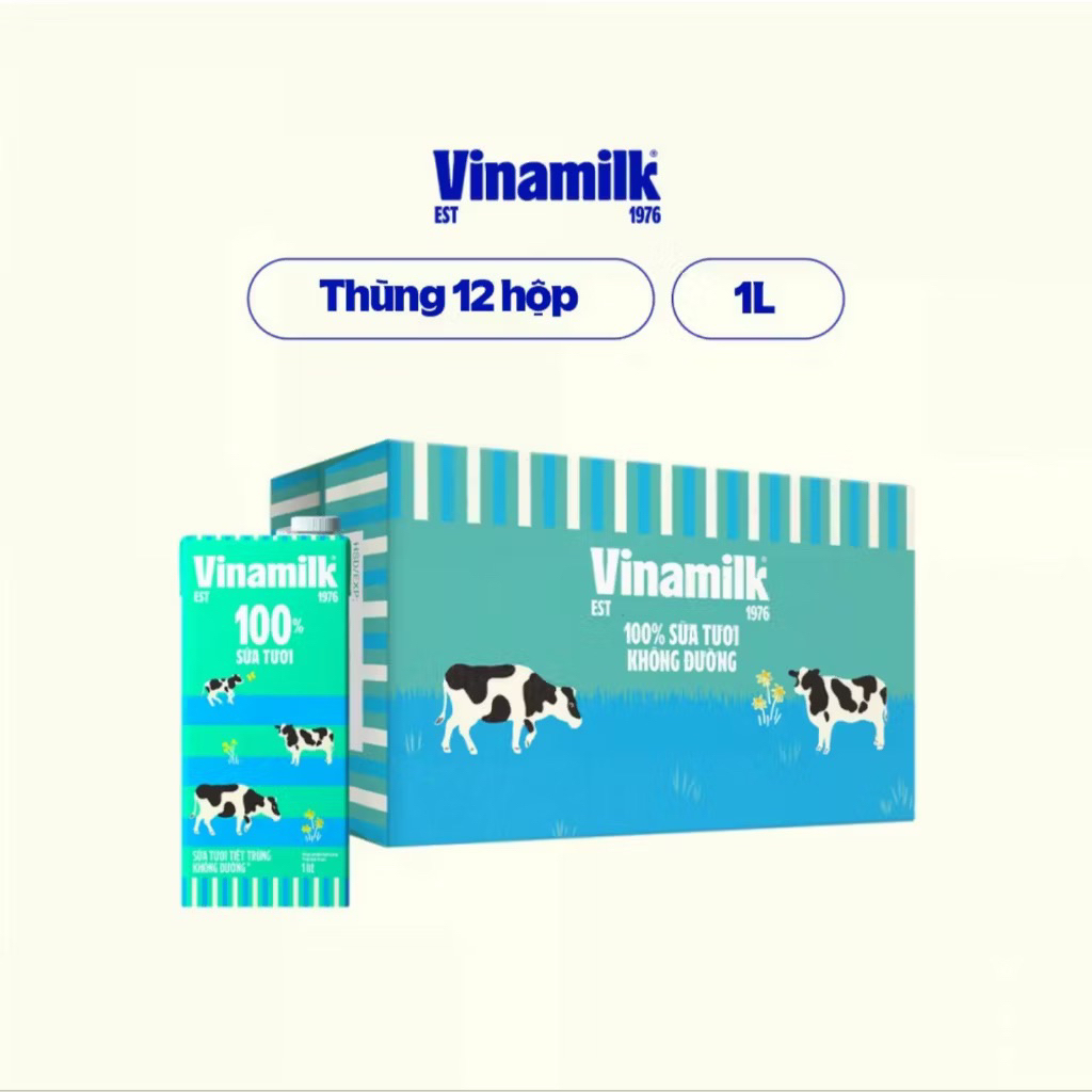 THÙNG 12 HỘP SỮA TƯƠI TIỆT TRÙNG VINAMILK KHÔNG ĐƯỜNG 1 LÍT