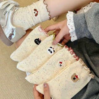  Sét 5 Đôi Tất Cổ Cao Tất LoLiTa họa tiết muối tiêu phong cách Hàn Quốc đính nơ xinh xắn 