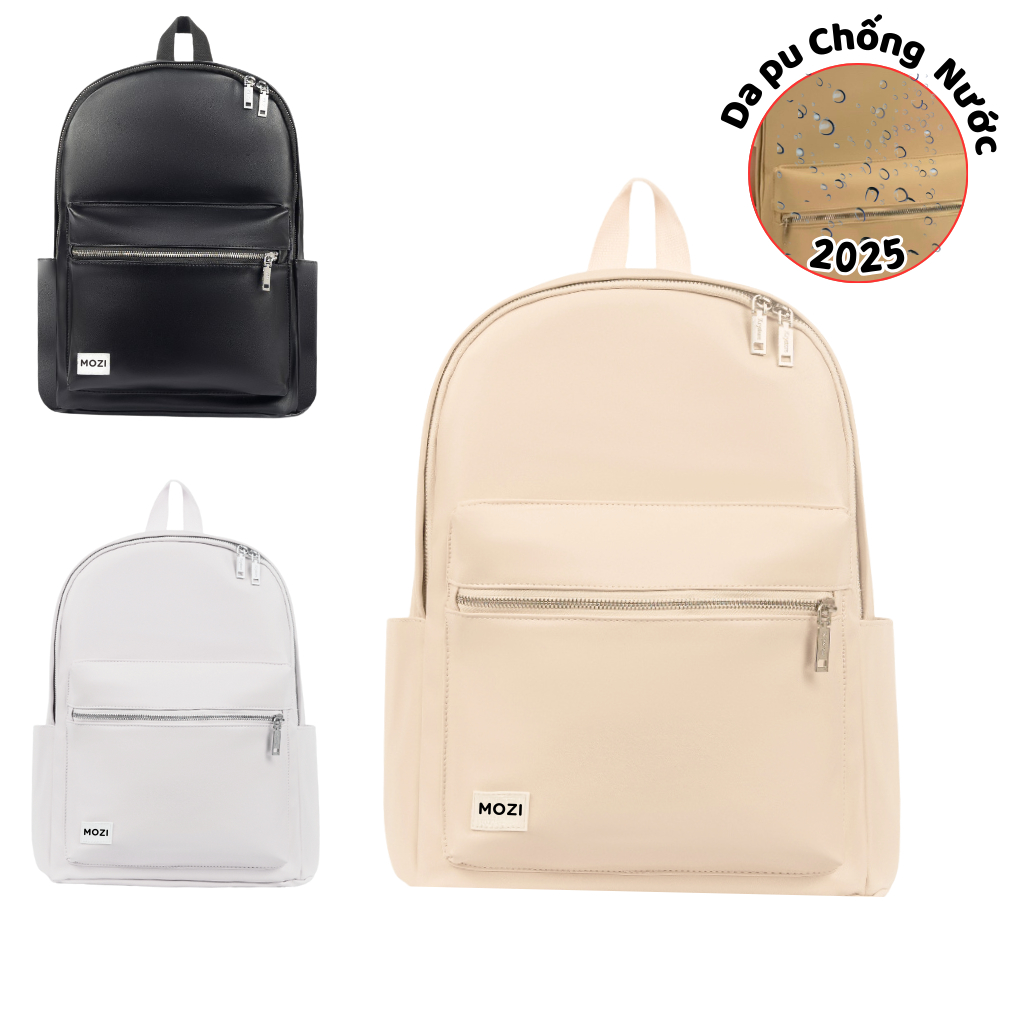 Balo da MOZI cặp đi học nam nữ thời trang nhiều ngăn tiện lợi chất da PU cao cấp BL22