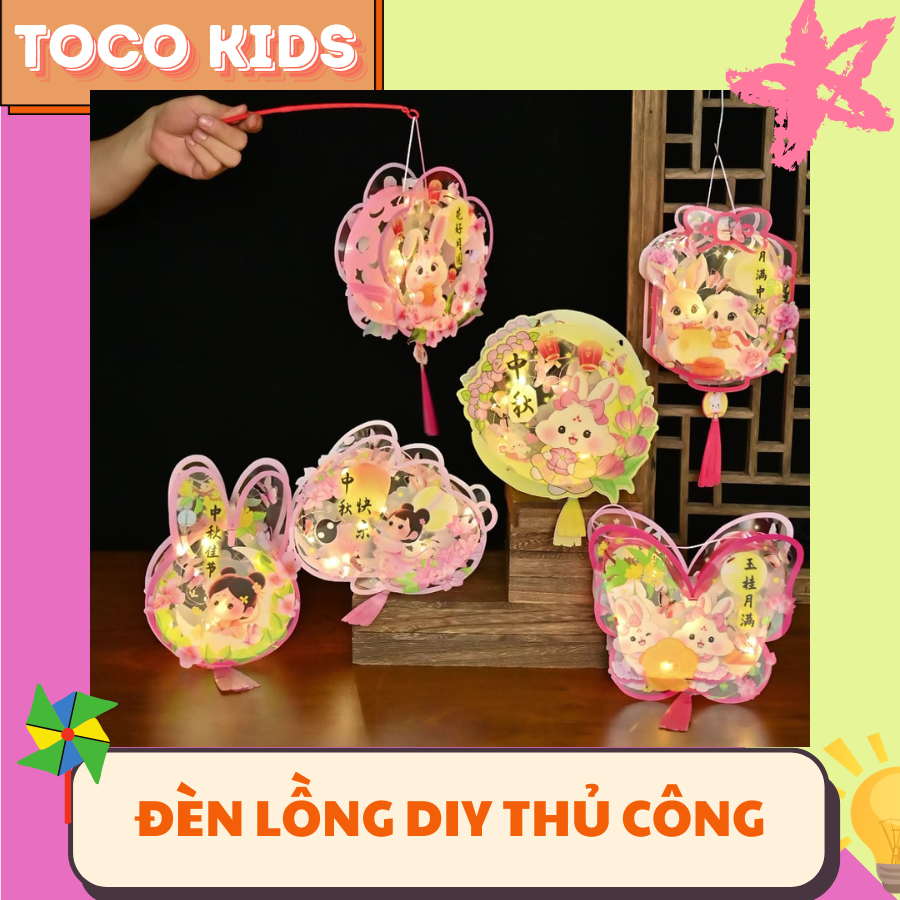 Đèn Lồng Trung Thu Thủ Công Tự Ghép Cho Bé, Đèn Lồng Hình Động Vật Hoạt Hình Dễ Thương làm quà tặng