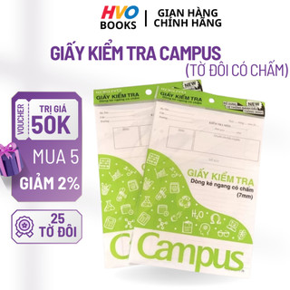 Combo 3 tệp Giấy kiểm tra kẻ ngang 25 tờ đôi Campus có chấm thông minh – Khổ 175×250 mm, định lượng 70 gsm - HVO Books