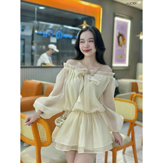 *Đầm thời trang nữ sang chảnh đi chơi chất đũi tùng áo trễ vai váy lưng thun ngắn mini ôm eo tôn dáng cực xinh
