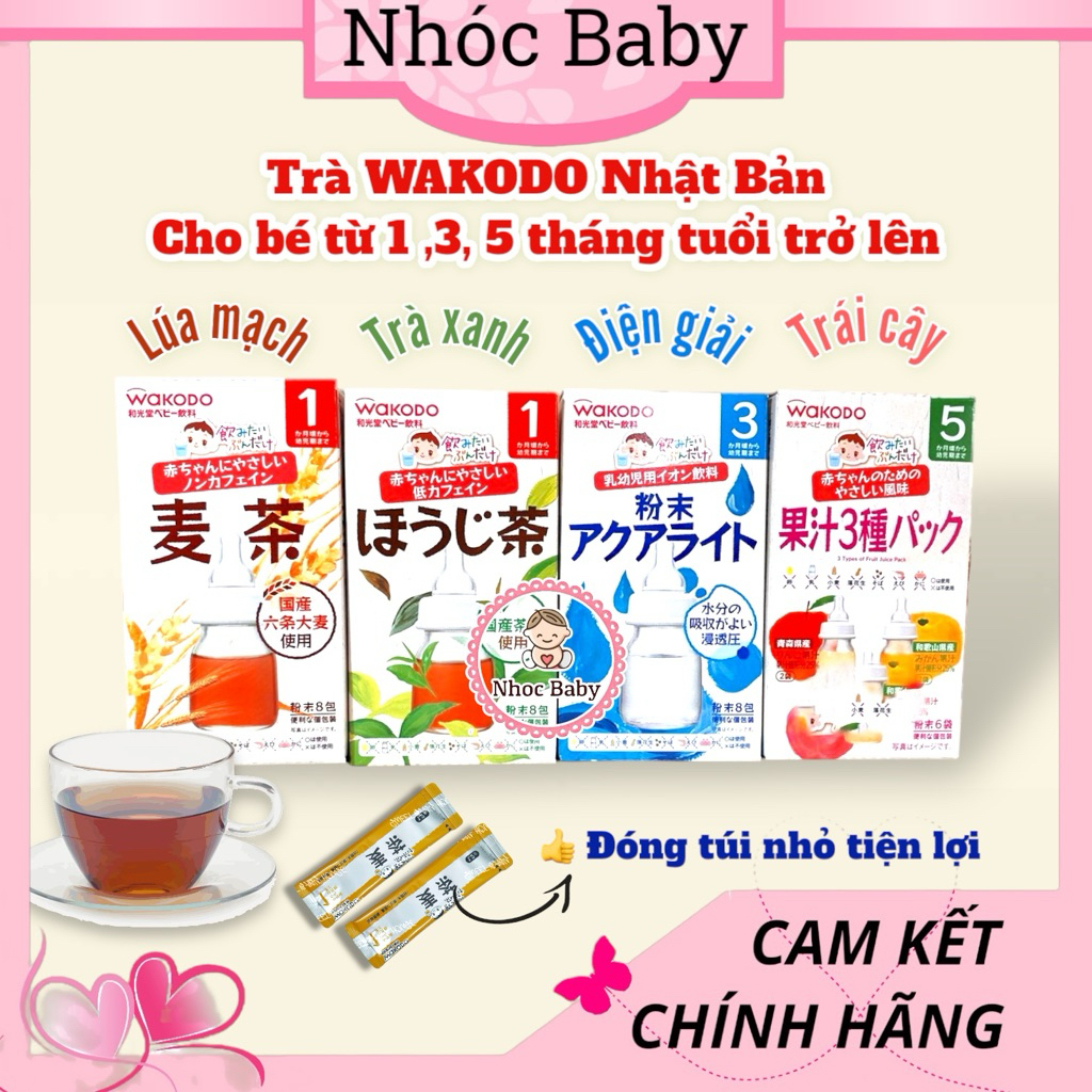 Trà Wakodo cho bé 1/3/5m+ (trà trái cây, lúa mạch, điện giải) (Nhật Bản)
