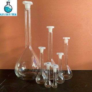 Bình định mức trắng thủy tinh nút nhựa 5ml 10ml 25ml 50ml 100ml 250ml 500ml 1000ml