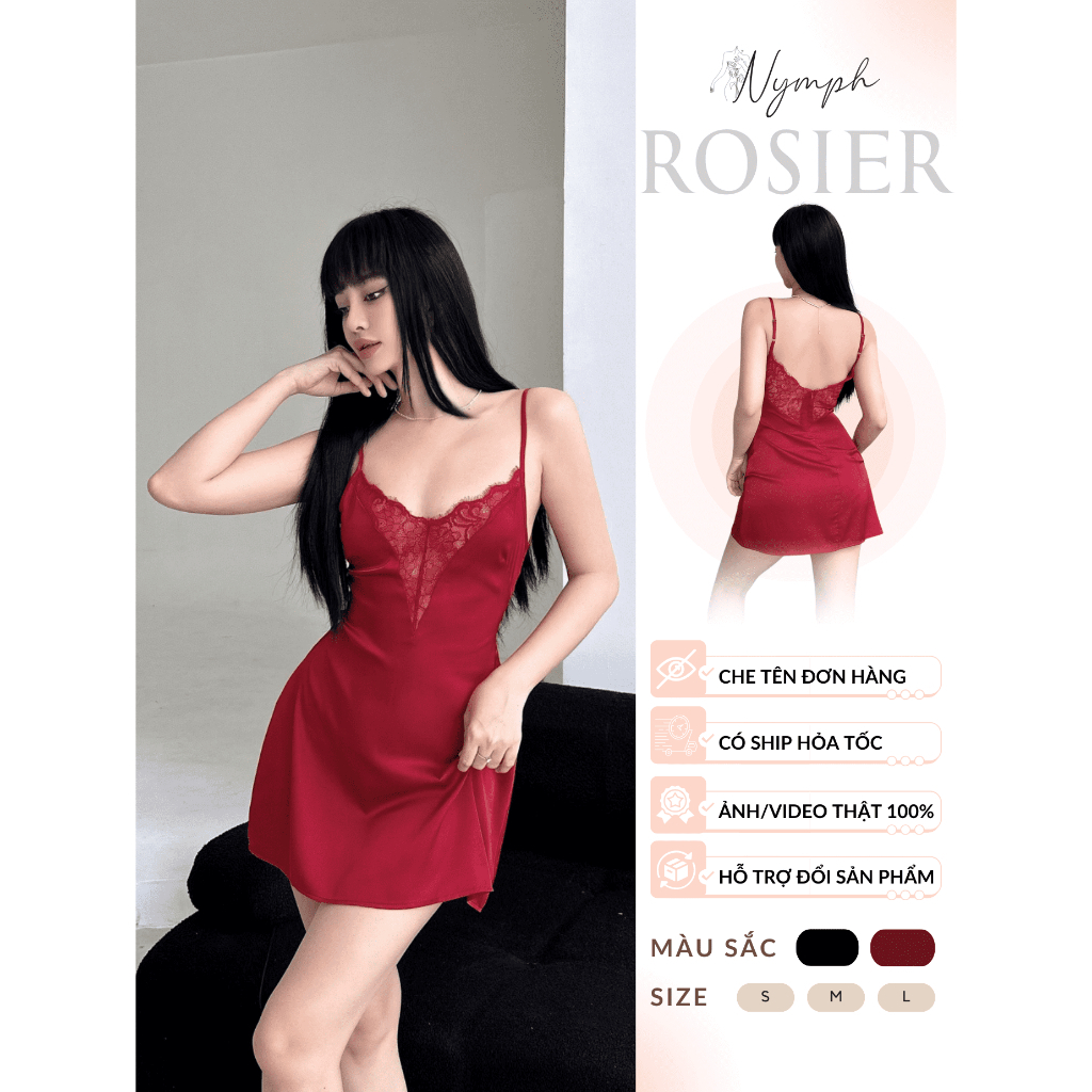 Váy ngủ lụa cao cấp phối ren Rosier - Silk Sleepwear - by Nymph Studios