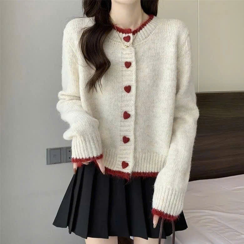 Áo cardigan len 𝒀𝑼𝑴𝑴𝒀 phối viền, Áo len cardigan dệt kim cúc trái tim phong cách Hàn Quốc CA35 | BigBuy360 - bigbuy360.vn