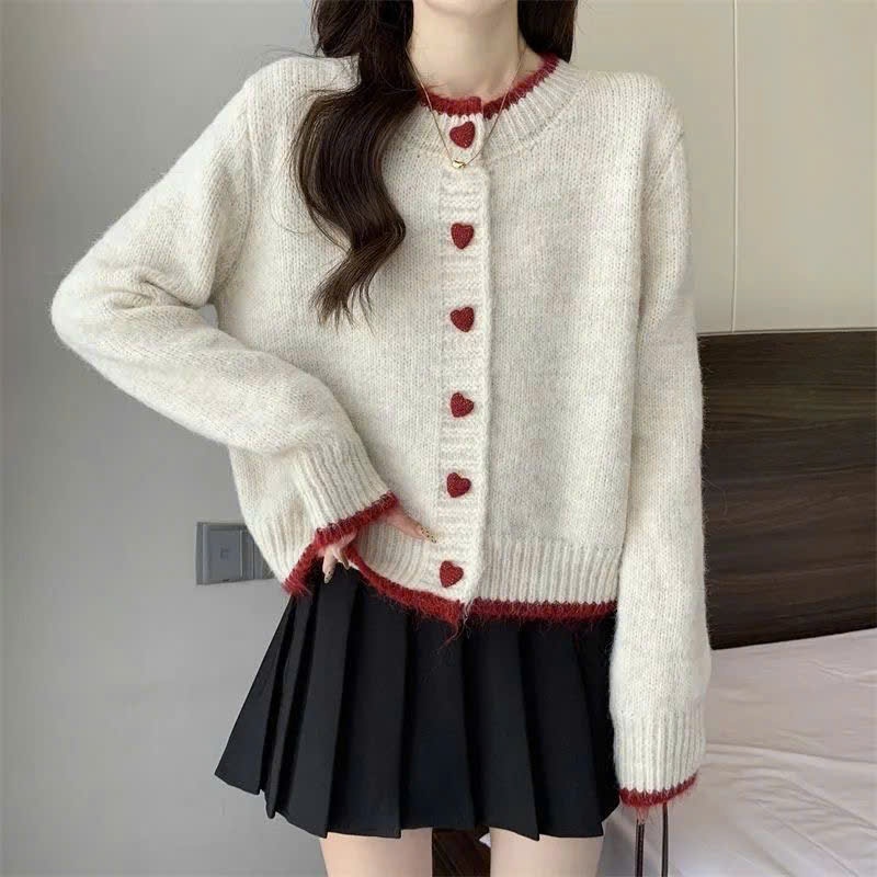 Áo cardigan len 𝒀𝑼𝑴𝑴𝒀 phối viền, Áo len cardigan dệt kim cúc trái tim phong cách Hàn Quốc CA35 | BigBuy360 - bigbuy360.vn