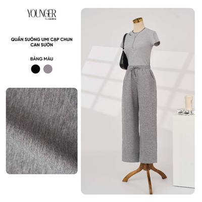 Quần nữ YOUNGER BY CARDINA dáng suông chất liệu umi kiểu dáng thể thao cạp chun can sườn  5YQDT21