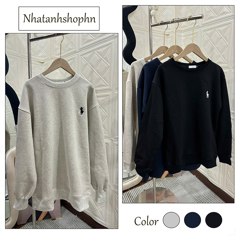 Áo sweater Thêu Hình Ngựa, Nỉ Bông Giữ Nhiệt Tốt, Unisex Nam Nữ, Phong Cách Thời Trang Đường Phố