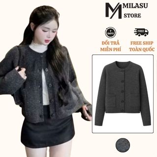  Áo Khoác Len Cagigan Xám 2 Túi Cài Cúc Milasu Áo Len 2 Cổ Tròn Dày Dặn 461 